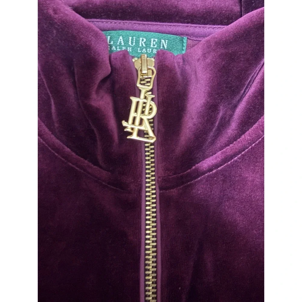 Lauren Ralph Lauren Velour Track Jacket Womens size XL Burgundy Full Zip Velvet